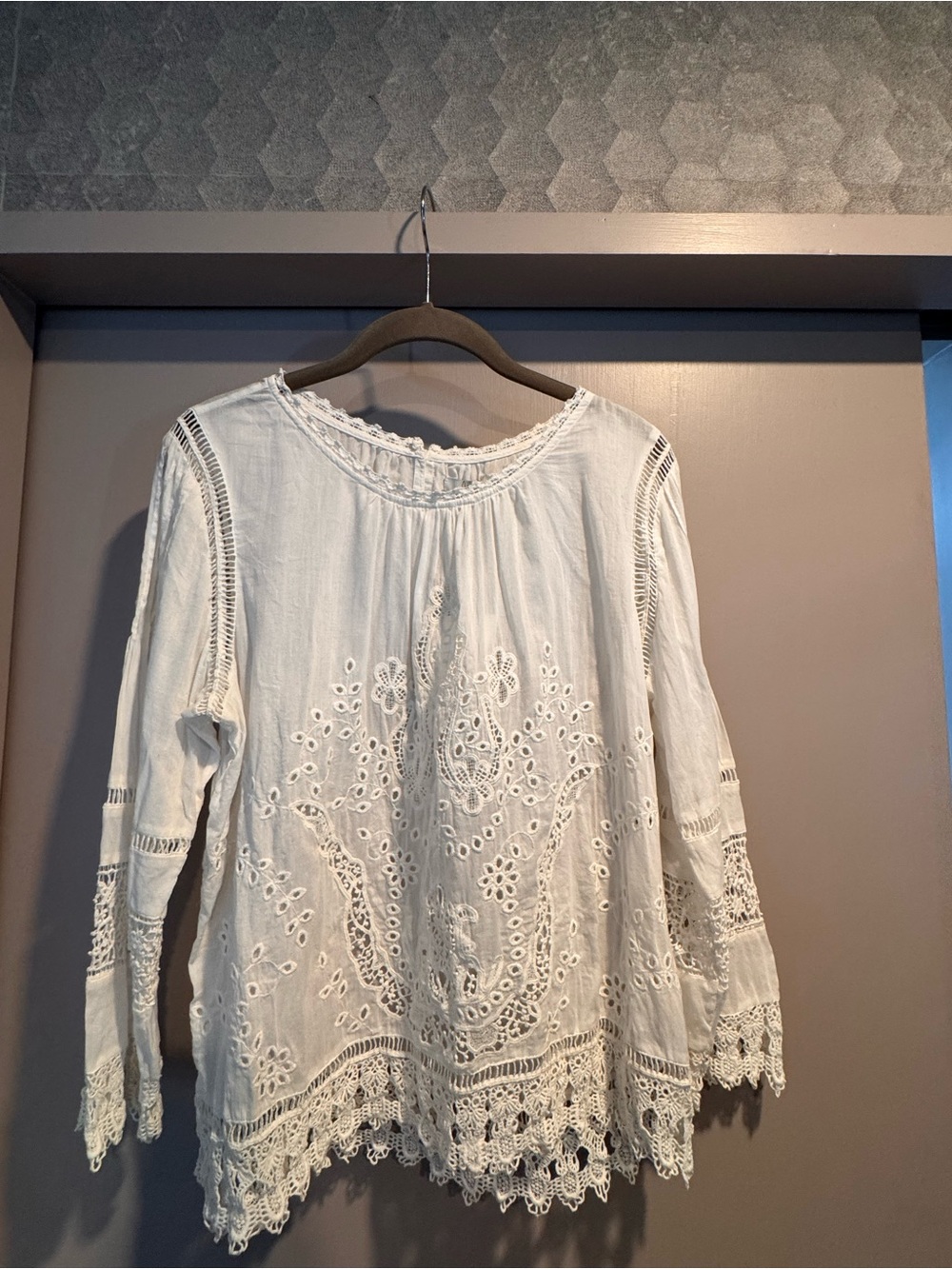 Joie Boho White Eyelet Lace Long-Sleeve Women's Top